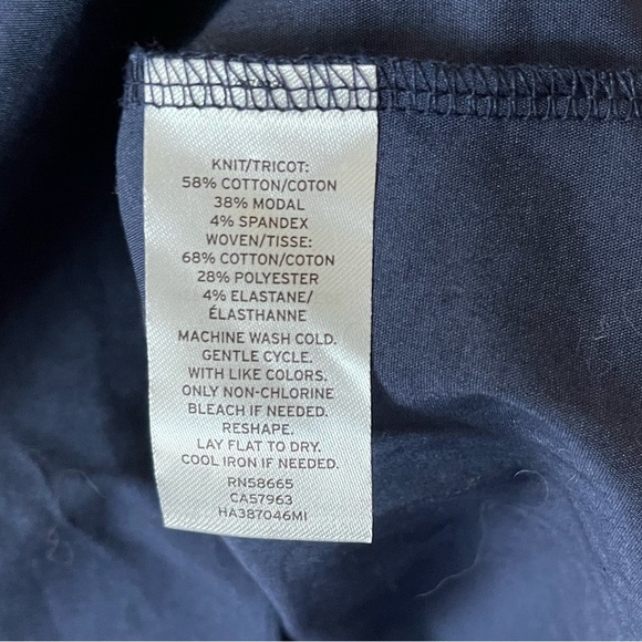 Halogen|Navy short sleeve blouse with mixed material and ruffle hem•••1X - Picture 7 of 10